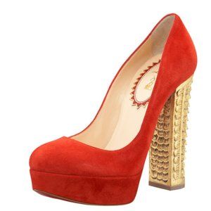 Christian Louboutin Red and Gold Heels